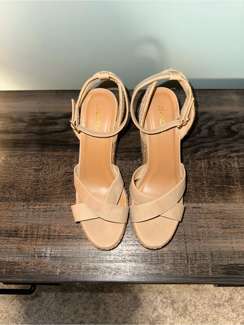 Soda Beige Crisscross Espadrille Wedge Sandals